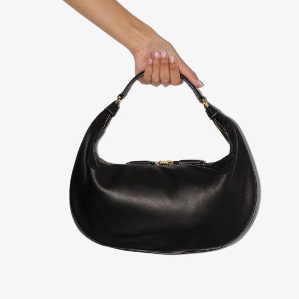 Staud Sasha Leather Shoulder Bag Black Nappa Msrp$435